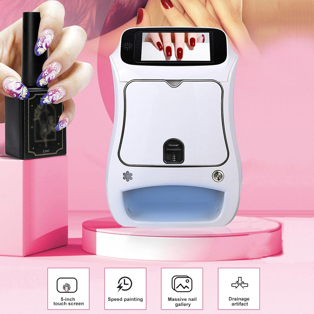 3D Automatic Smart Nail Printer, Portable Digital Mobile Nail Art Printer with Touch Screen Display, Nail Painter for Kid/Nail Studio/Nail Lovers, WiFi/DIY Nail Art Printer