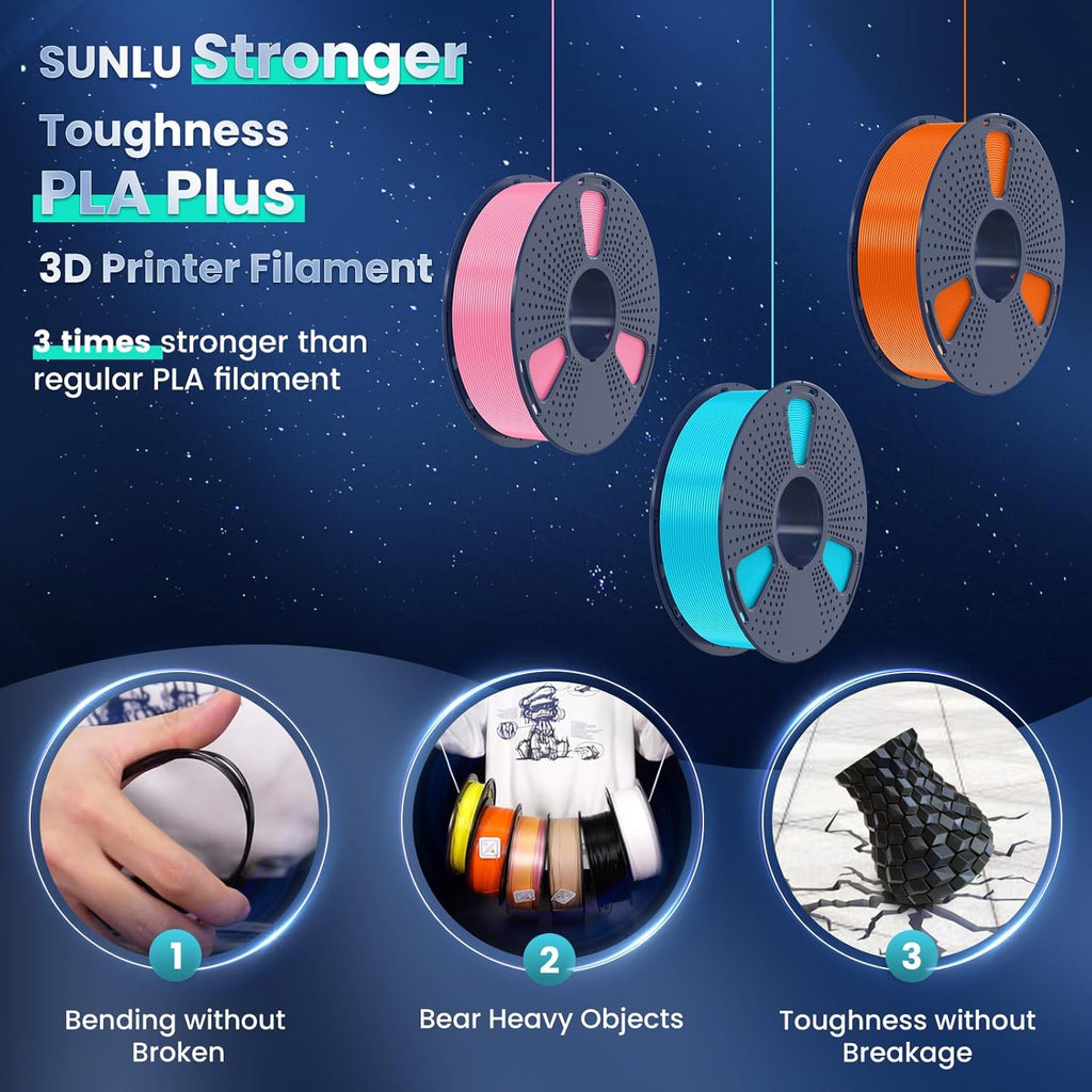 SUNLU 3D Printer Filament Bundle 10KG, PLA Plus Filament 1.75mm, Neatly Wound PLA+ Filament for Most 3D Printer, 2 Colors, 1kg Spool, Black * 5 Spools & White 5 Spools