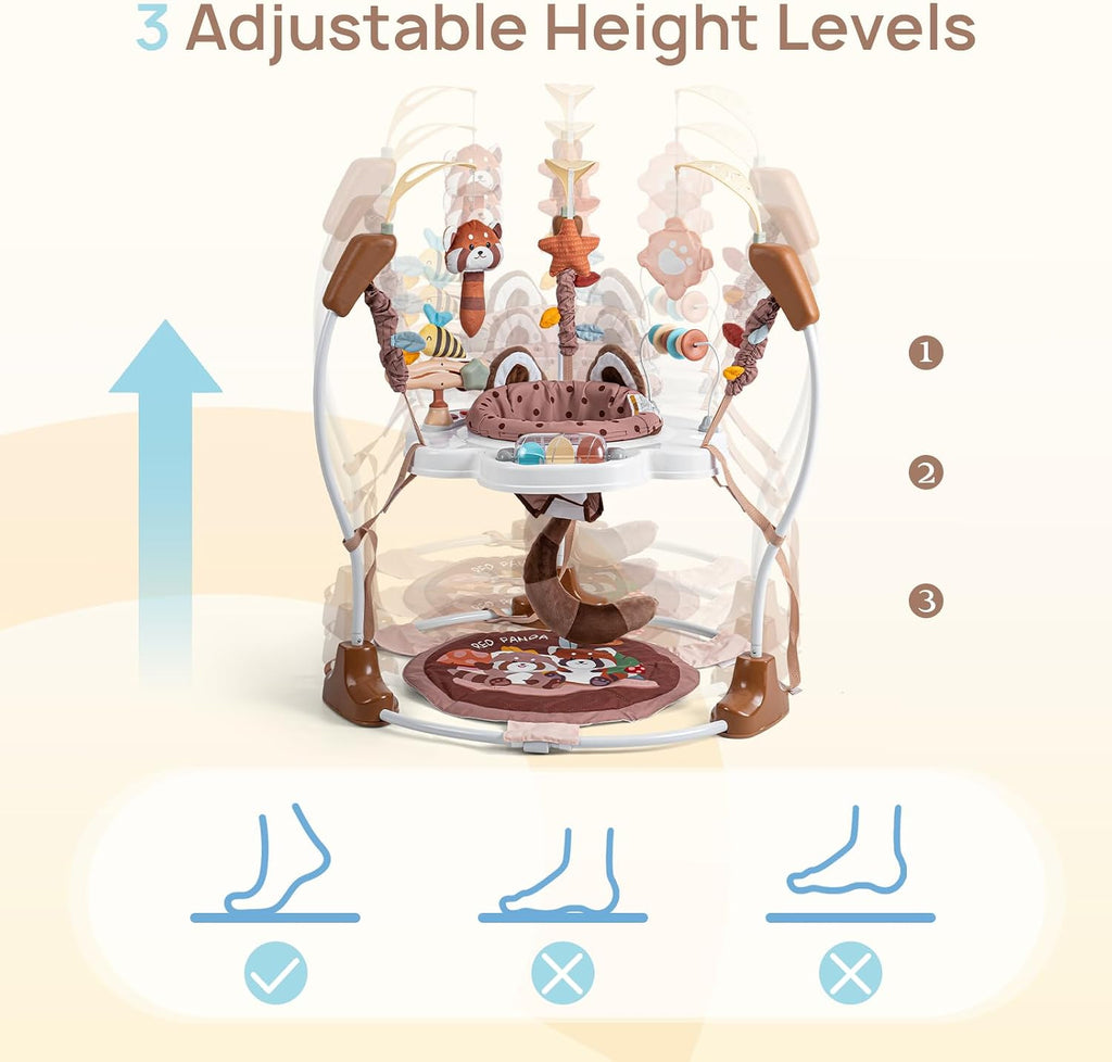 Baby Activity Center, Baby Jumper Activity Center with Music, Interactive Toys, 360° Rotating Seat, 3 Adjustable Heights, Infant Activity Jumper for 6+ Months (Red Panda)