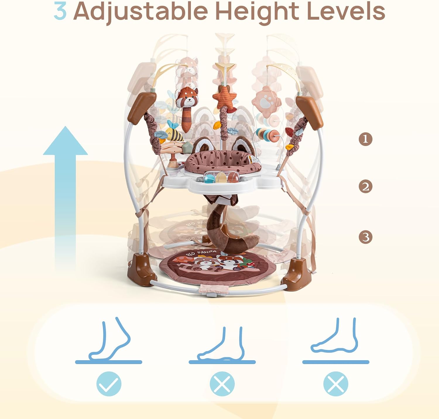 Baby Activity Center, Baby Jumper Activity Center with Music, Interactive Toys, 360° Rotating Seat, 3 Adjustable Heights, Infant Activity Jumper for 6+ Months (Red Panda)