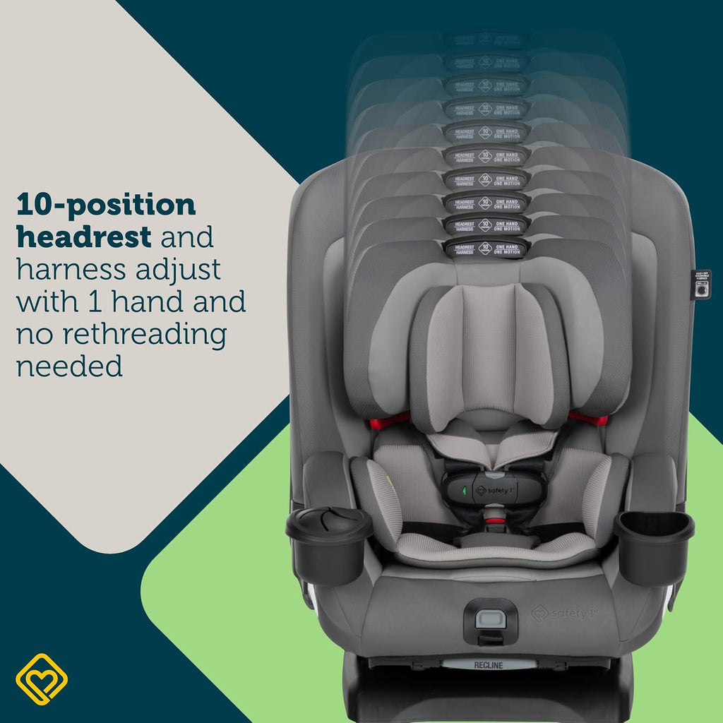 Safety 1st EverSlim 4-in-1 Convertible Car Seat, SecureTech Chest Clip, Ultra-Slim, 4-Mode Infant to Booster, Baby Car Seat, Fits 5-100 lbs, Memory Foam, Fiddlehead