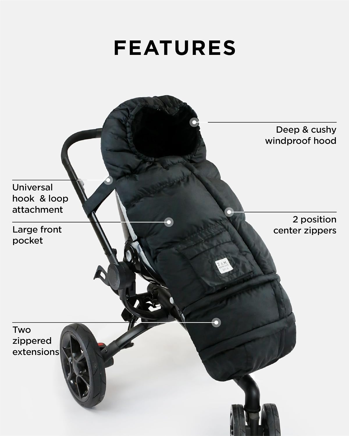 7AM Enfant Stroller Blanket 212 - Adjustable Baby Car Seat Zipped Blanket for Babies Winter, Unisex Multi Purpose Fleece Lined Warm Hooded Toddler Footmuff Water Repellent | (6M - 4T)