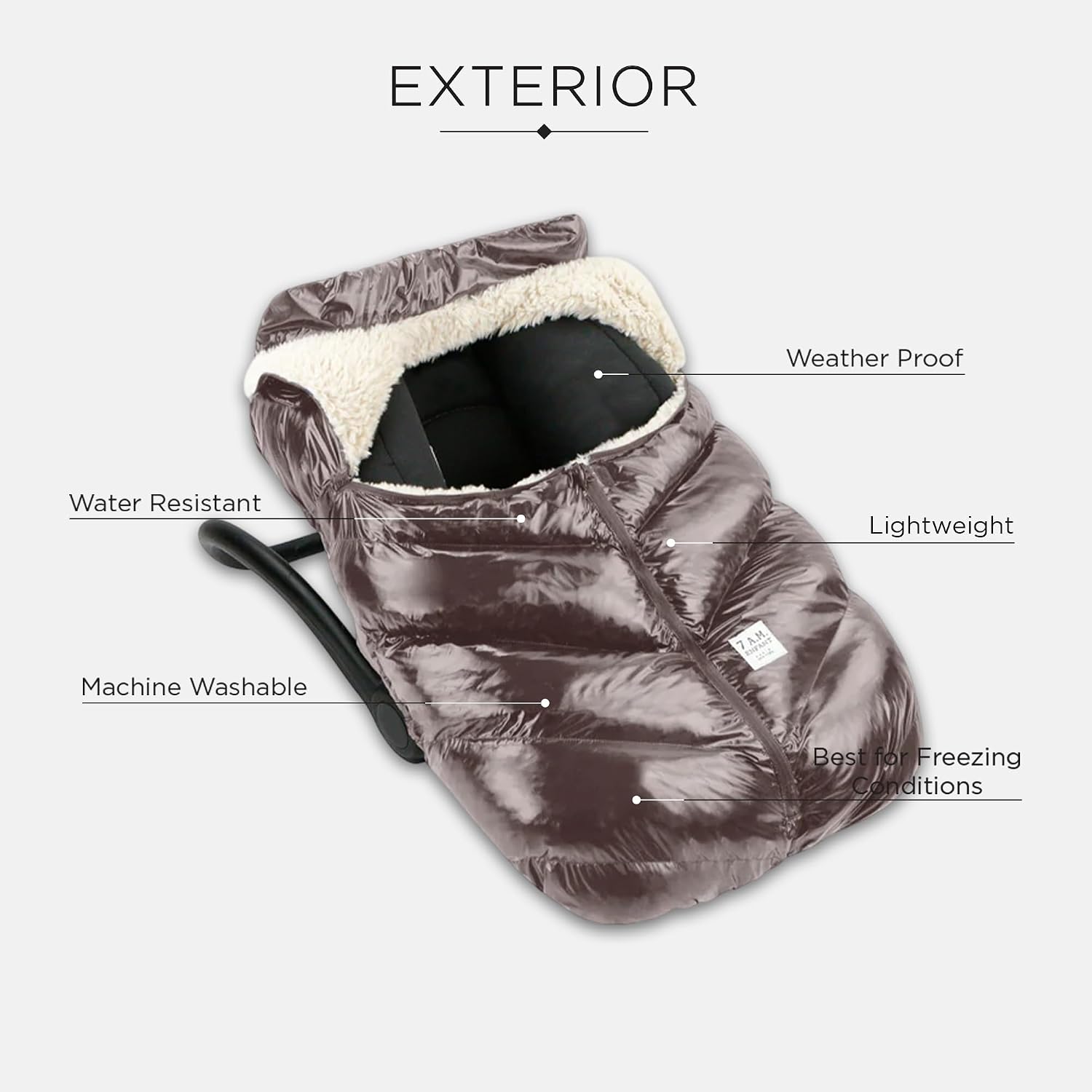 7AM Enfant Car Seat Covers - Cocoon Baby Cover for Boys & Girls, Rain & Snow Repellent, Breathable Windproof, Center Zipper, Universal Fit for Infant Car Seat (0-12M) (Brown Polar)