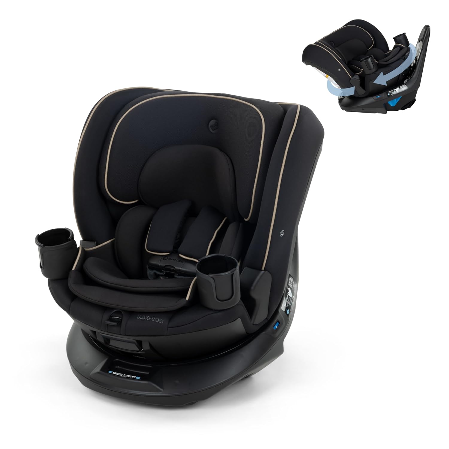 Maxi-Cosi Andi 360 Rotating All-in-One Baby Convertible Car Seat, Rear Facing, Forward Facing Infant Toddler Booster, Easy Rotation, Tension System, Harness Adjust, Caspian Caviar