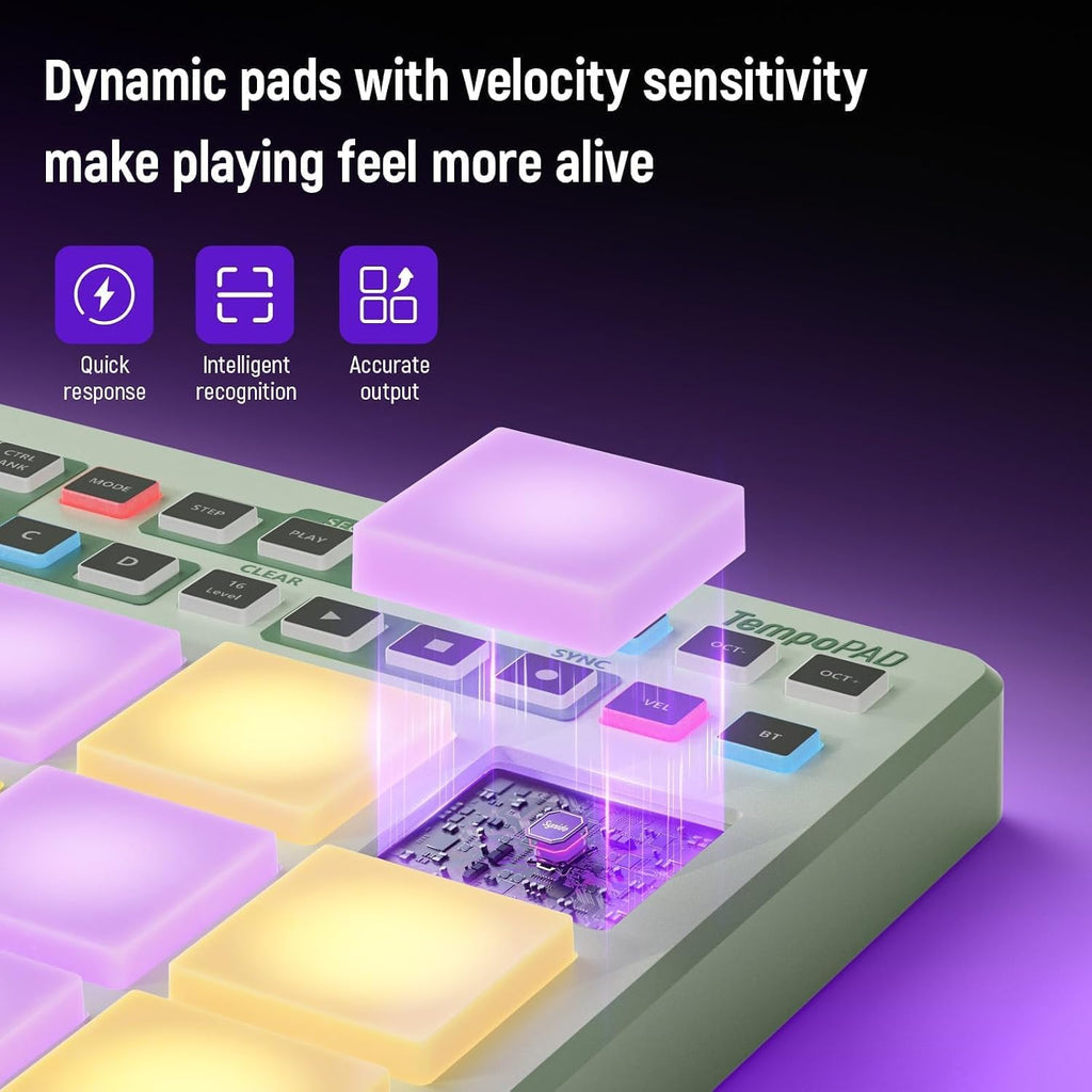 Synido Wireless MIDI Pad Controller, USB Rechargeable Beat Maker Machine for Music Production Professional with 16 RGB Beat Pad, OLED Screen, 16 Step Sequencer, MIDI In/Out/Thru