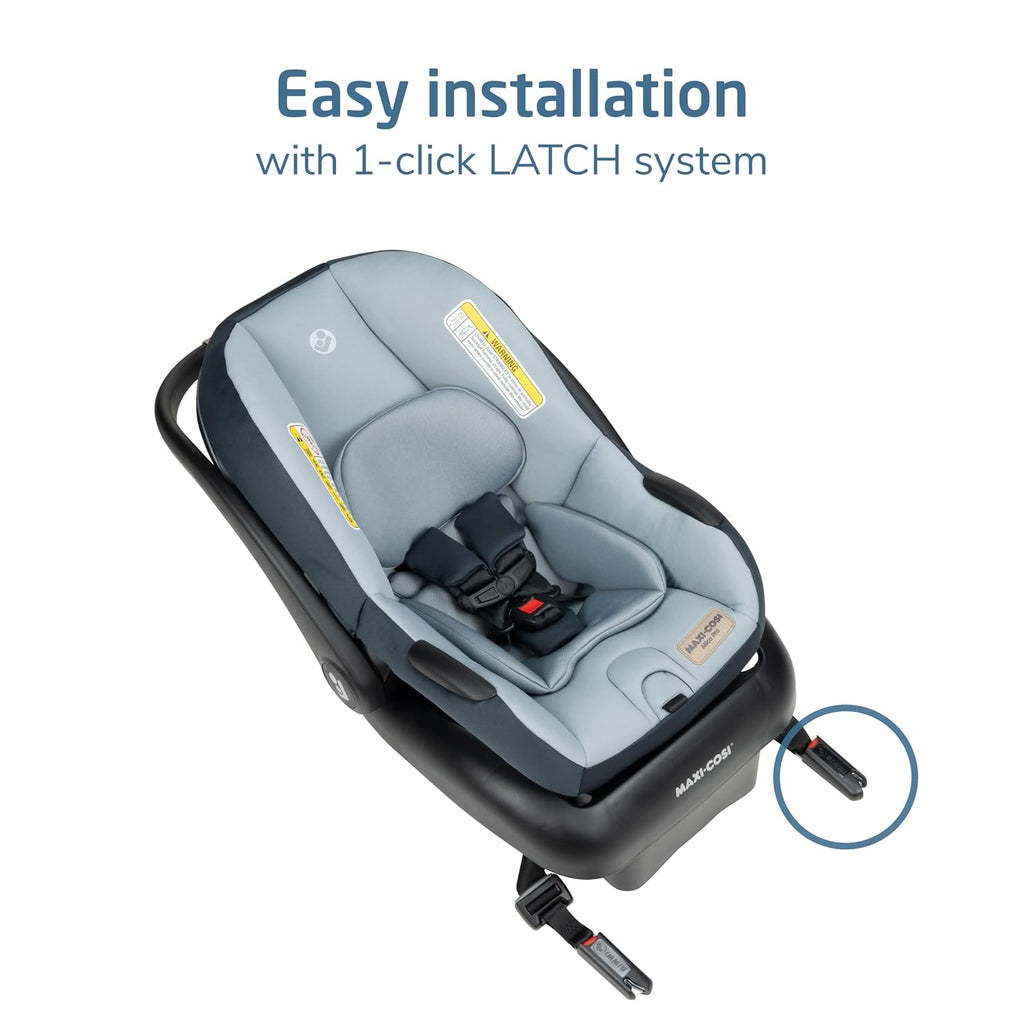 Maxi-Cosi Mico Pro Baby Infant Car Seat, Ventilated Chair Design, Soft Headrest Pad, Easy-Install Latch, Adjustable Belt Guide, 3-Position Base, Stroller-Ready, Fits 4-30 lbs, up to 32 in, Seascape
