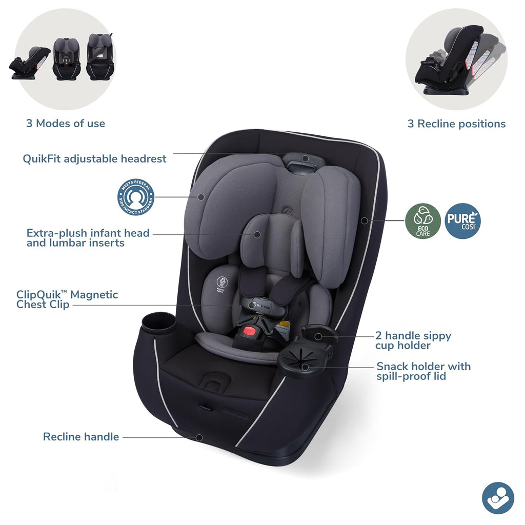 Maxi-Cosi Pria Max+ All-in-One Baby Convertible Car Seat, Rear Facing, Forward Facing Infant Toddler Booster, Easy Latch Install, Magnetic Buckle, Adjustable Harness, Cup Holders, Sea Shadow