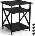 3 Tier Printer Stand, Large Table with Wheels, Rolling Cart with Height Adjustable Middle Storage Shelf, 23.6 x 23.6 x 30.3 Inches Shelf for Home Office, Black