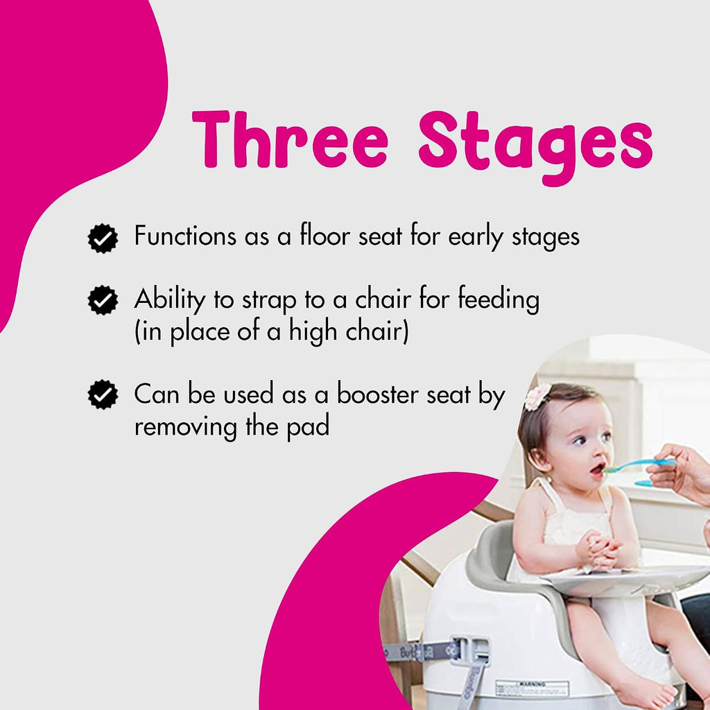 Bumbo 2 Pack 3-in-1 Multi-Seat for 6 to 36 Months, Travel Baby Feeding and Play Floor Seat, All-in-One Portable Booster with Tray & Toddler High Chair, Taupe