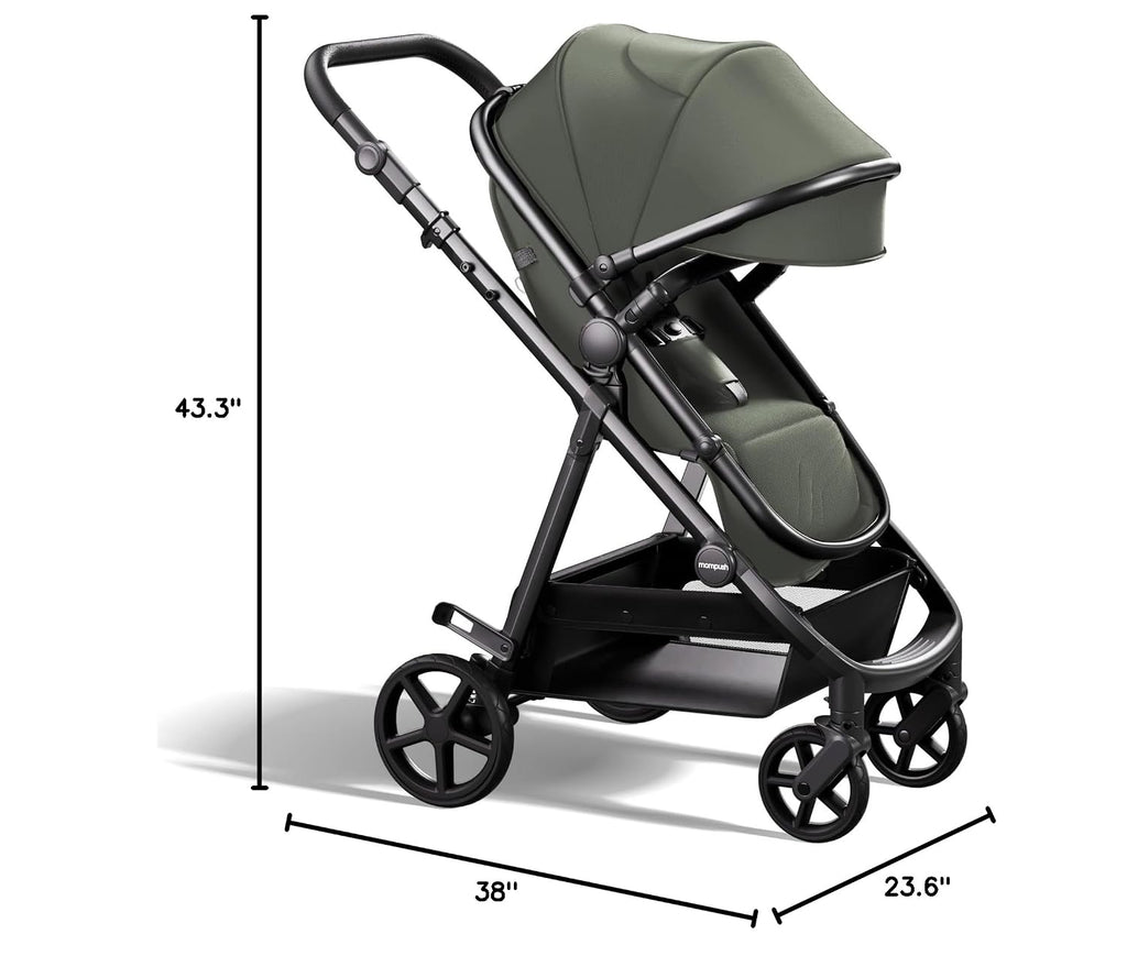Mompush Baby Stroller, Convertible 2-in-1, Infant Car Seat Compatible, Includes Adapter - Sturdy Full-Size Infant Stroller for Family Adventures