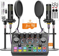 Podcast Equipment Bundle for 2, with XLR Dynamic Microphone, TF Card, 5RGB,Surround Sound,Suitable for Live Streaming/TikTok/YouTube, Compatible with iOS,Android,PC,Camera RS2