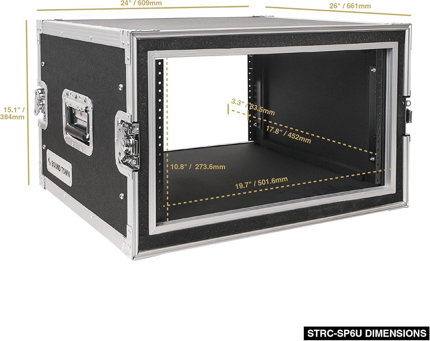 Sound Town Shock Mount 6U ATA Plywood Rack Case with 21' Rackable Depth, 6-Space Size, Pro Tour Grade (STRC-SP6U)