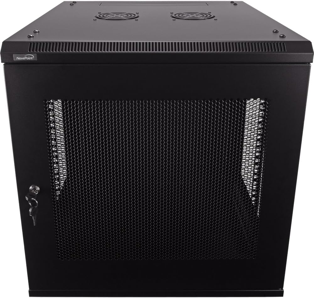 NavePoint 12U Server Rack - 23.6' Deep, Wall Mount Network Cabinet with Locking Perforated Door, 19' IT Equipment Compatible, Removable Side Panels, Black