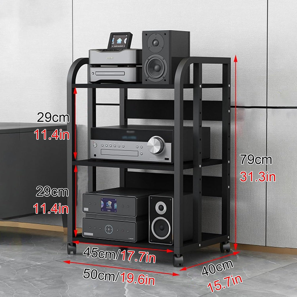 WDJBPSH Rolling Audio Equipment Storage Cart, Heavy Duty Media Rack with Height Adjustable Wooden Shelf, Office Bedroom Living Room Av Stereo Rack, Space-Saving (Size : 3 Tier-H79cm/31.3in)