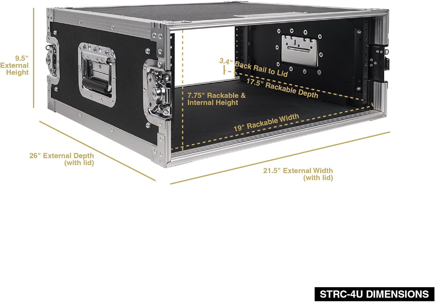 Sound Town 4U PA/DJ Rack/Road Case, 4-Space, with 21' Rackable Depth, Plywood, Metal Ball Corners, Pro Tour Grade Flight Case (STRC-4U)