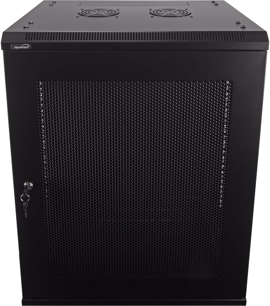 Navepoint 15U Deluxe IT Wallmount Cabinet Enclosure 19-Inch Server Network Rack with Locking Perforated Door 16-Inches Deep Black