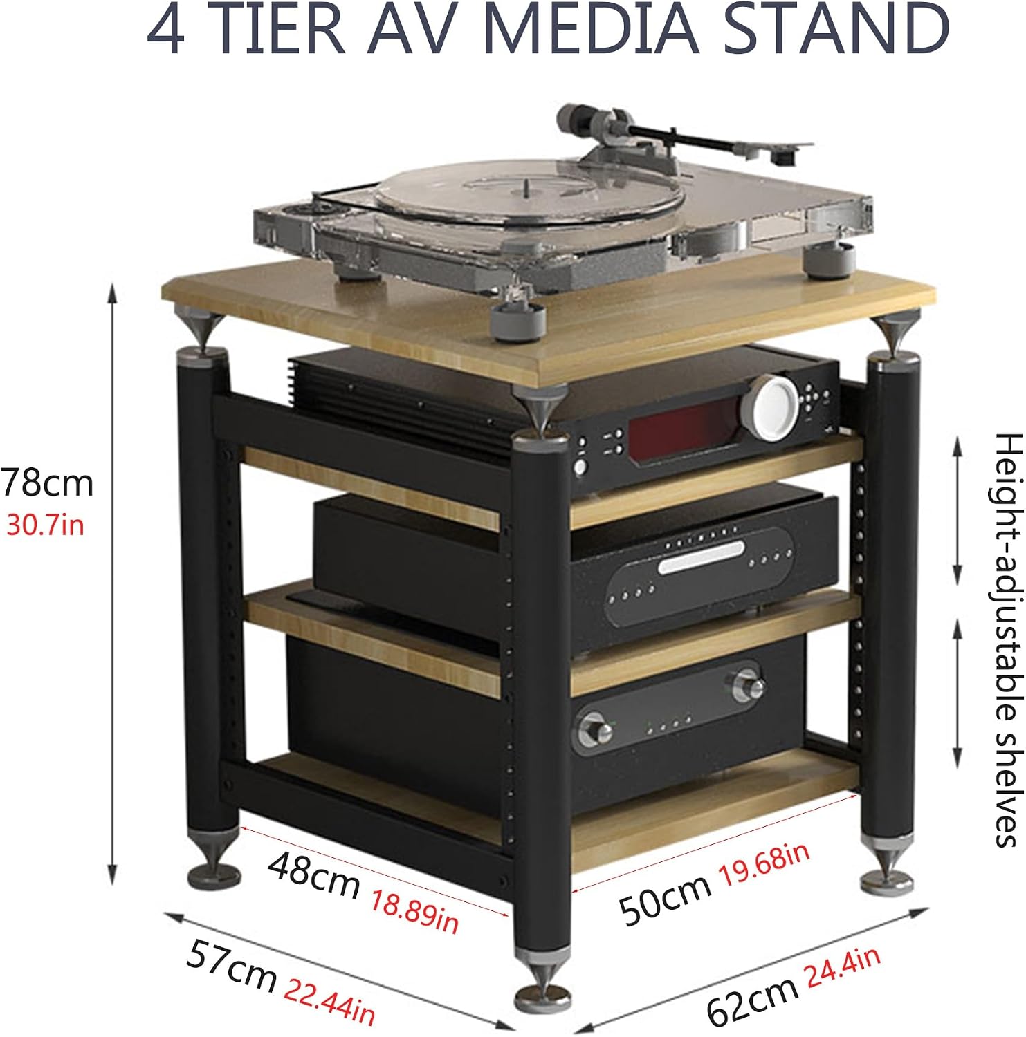 Audio Rack Stereo Cabinet,AV Media Stand,Stereo Racks and Stands,Dvd Stand Storage Tower,Corner Shelf TV Stand,Audio-video Shelving,Entertainment Stand,for Home Theater(Black,62x57x78cm)