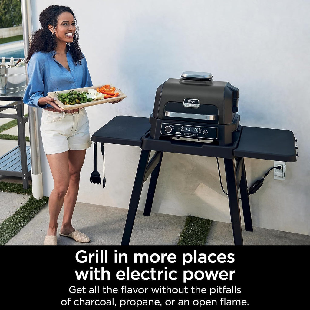 Ninja Woodfire ProXL Outdoor Grill & Smoker, Thermometer, 4-in-1 Master Grill, BBQ Smoker, Outdoor Air Fryer, Bake, Portable, Electric Grill (Renewed) (Cinnamon)
