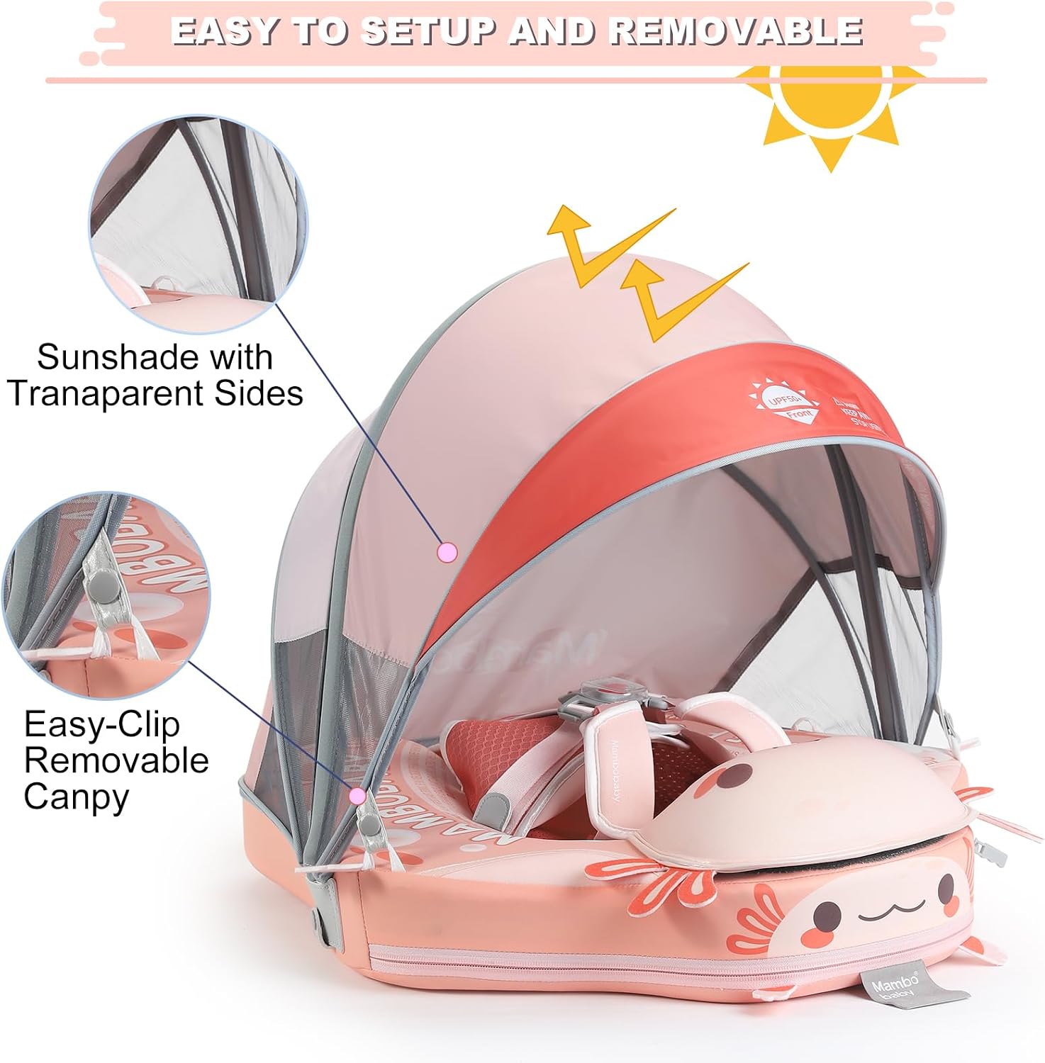 Mambobaby Float Deluxe Baby Pool Float: Safe & Comfortable Swim Trainer for Infants & Toddlers, Non-Inflatable Design, UV Protection Canopy, Fun Water Experience for Ages 3-24 Months