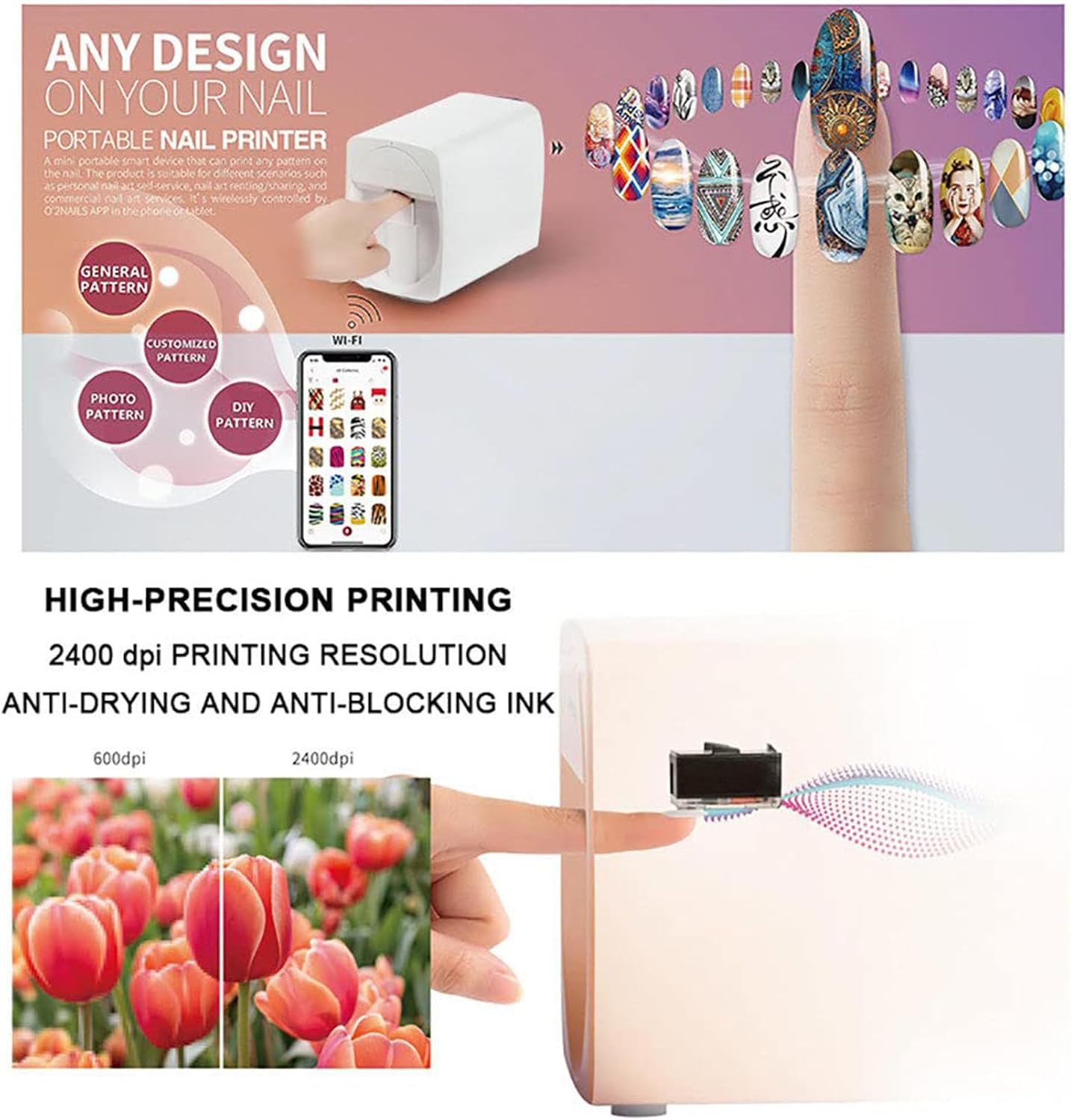 3D Nail Printer Mini Printer for Nails, Multifunction Portable Mobile Nail Painting Machine for Kid/Nail Studio/Manicurist/Nail Lovers (Green)