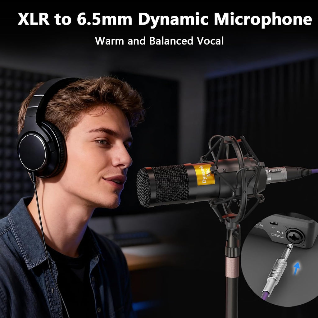 Podcast Equipment Bundle for 2, Audio Mixer with 8GB Memory Card and Dynamic Mics,RGB,Built-in Recorder, Customize Button, Stereo for Vocal Recording Podcasting,Streaming Camera, PC, Phone.(RS2i2)