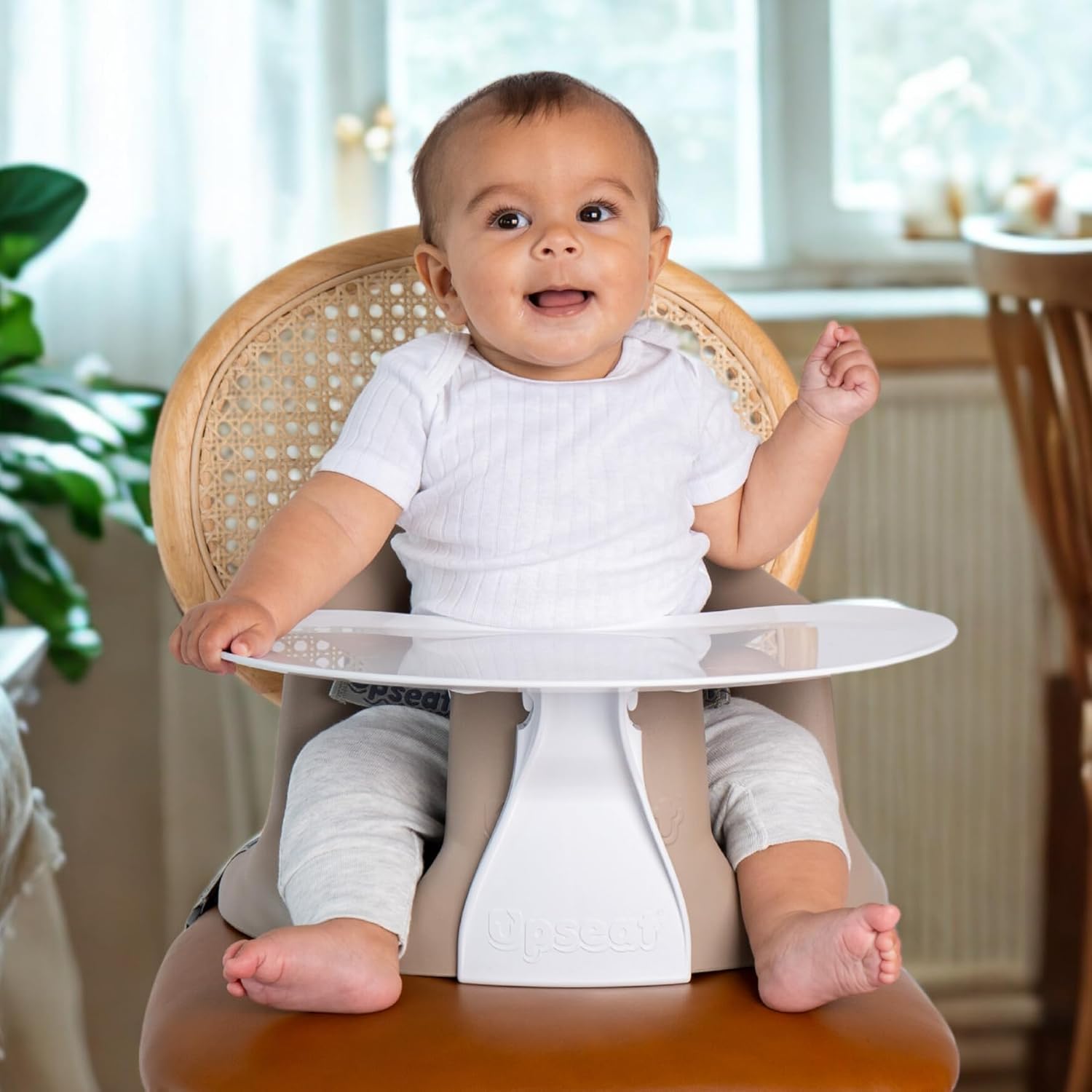 Upseat – The Original Ergonomic Baby Floor & Booster Seat with Tray, Developed with Physical Therapists for Upright Posture & Healthy Hip Development, 4–24 Months, Extra-Large Tray (Taupe)