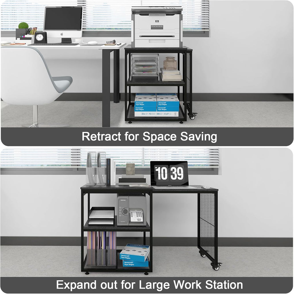 Natwind 24''x20''x29'' Large Printer Stand with Storage Shelves,Extendable Home Craft Table,Home Office Organization Desk, Versatile Table for Home Office, Kitchen, Study Room, Living Room (Black)