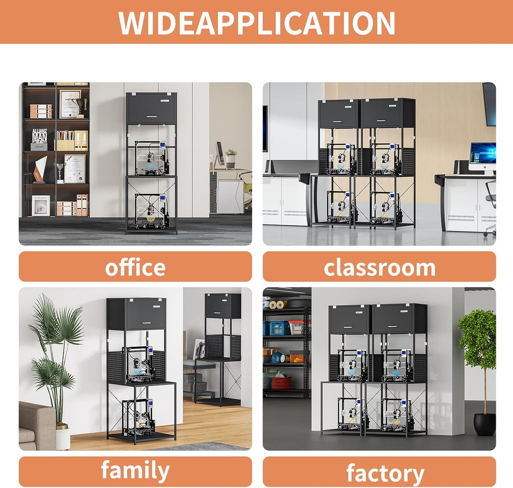 3D Printer Filament Storage Stand Rack with Dehumidifier| 3-Tier All-in-One Organizer with Tool Mounts, Dual Spool Holders | Compatible with Most 3D Printers (100LBlack)