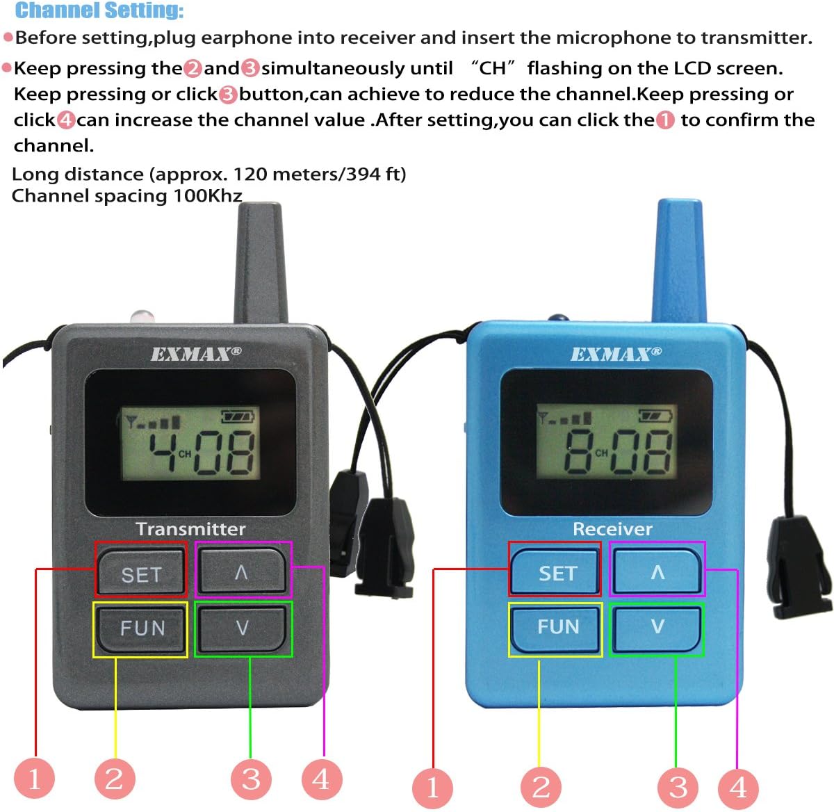 EXMAX ELGT-470 Wireless Tour Guide/Monitoring Audio System 100 Channels Groups for Tourism,Conference,Training,Church,Outdoor Scenic Spots(2 Transmitters & 30 Receivers with 32-slot Charging Case)