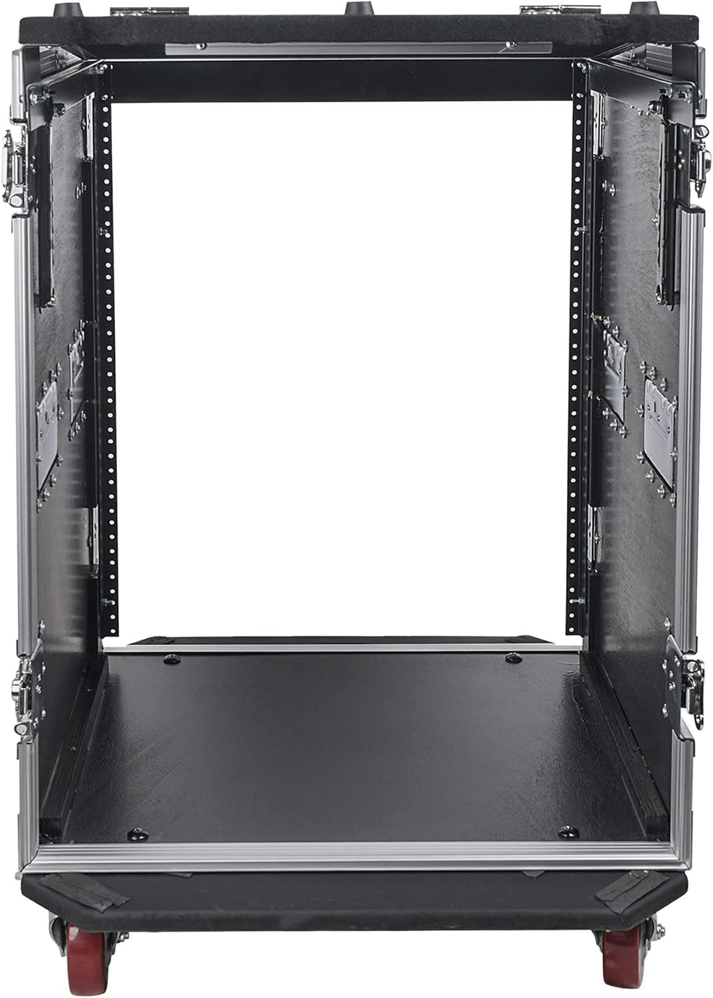 Sound Town Heavy-Duty 1/2' (12mm) Plywood 14U PA DJ Rack/Road ATA Case with 11U Slant Mixer Top, 20'' Rackable Depth, 2 DJ Work Tables and Casters, 14-Space Size, Pro Tour Grade (STMR-14UWT2)
