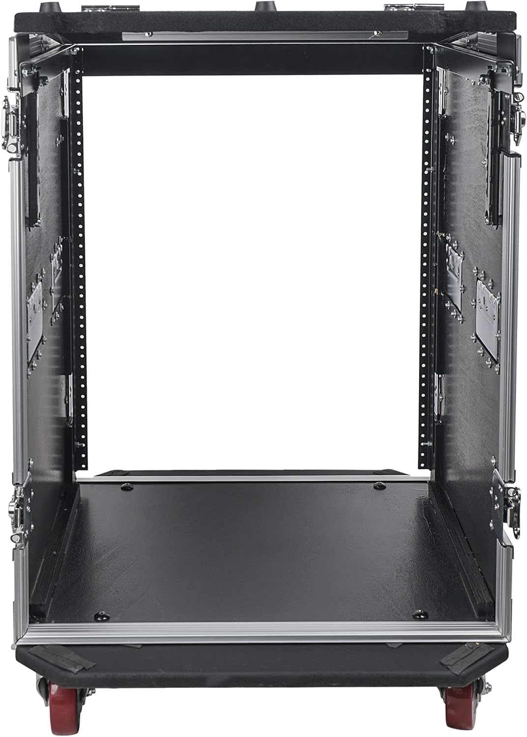 Sound Town Heavy-Duty 1/2' (12mm) Plywood 14U PA DJ Rack/Road ATA Case with 11U Slant Mixer Top, 20'' Rackable Depth, 2 DJ Work Tables and Casters, 14-Space Size, Pro Tour Grade (STMR-14UWT2)