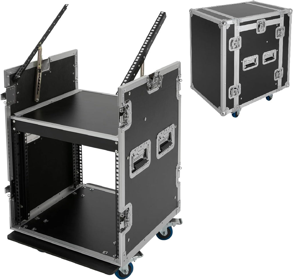 10U PA DJ Rack, Heavy Duty Mobile Audio Equipment Cabinet with 4 Locking Casters, 661 lbs Capacity Audio Rack Case for Studio, Live Sound (10U)