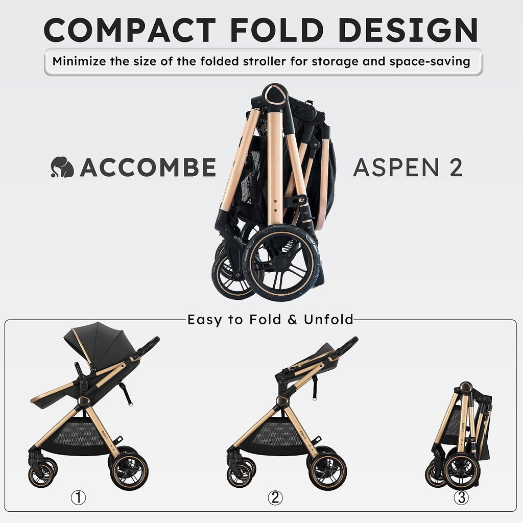 Accombe 2 in 1 Baby Stroller, Convertible Bassinet Pushchair for Infants and Newborns 0-36 Months