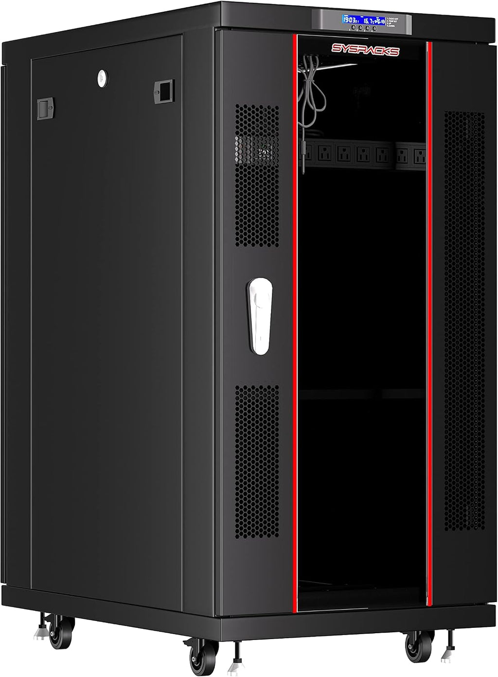 27U Home Server Rack Cabinet – 19' Floor Standing Network Rack, 32' Deep Homelab Rack with Locking Glass Door, Cooling Fans, PDU & Shelf for NAS, Router, Switch and AV Equipment