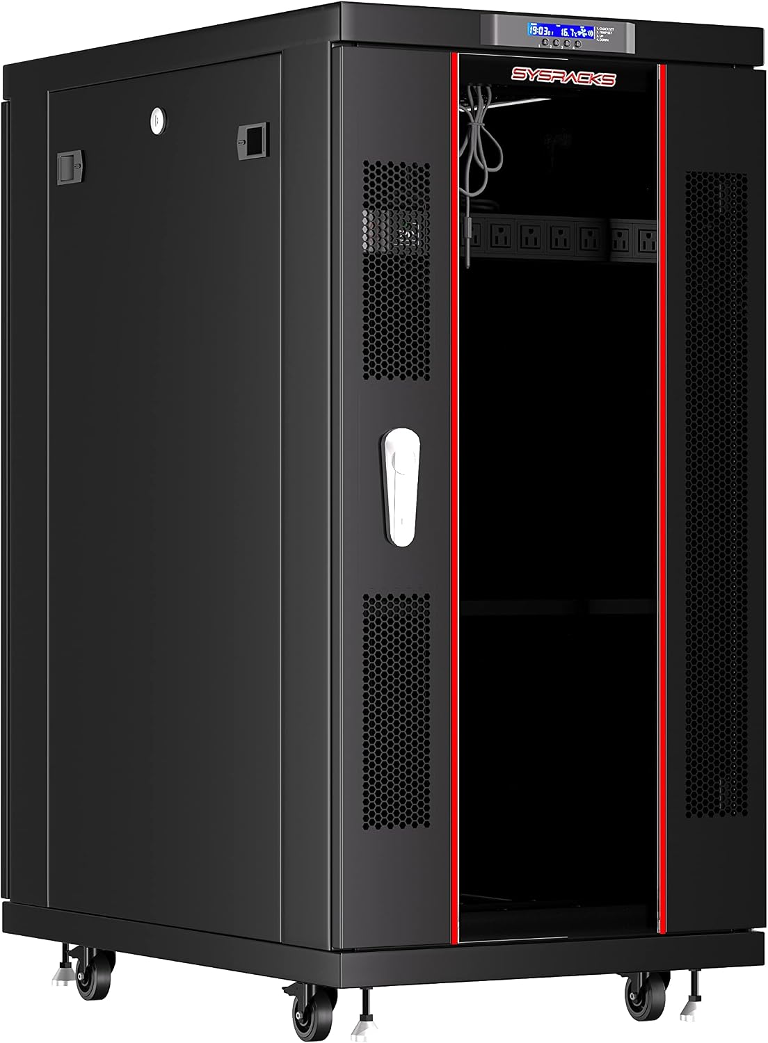 27U Home Server Rack Cabinet – 19' Floor Standing Network Rack, 32' Deep Homelab Rack with Locking Glass Door, Cooling Fans, PDU & Shelf for NAS, Router, Switch and AV Equipment