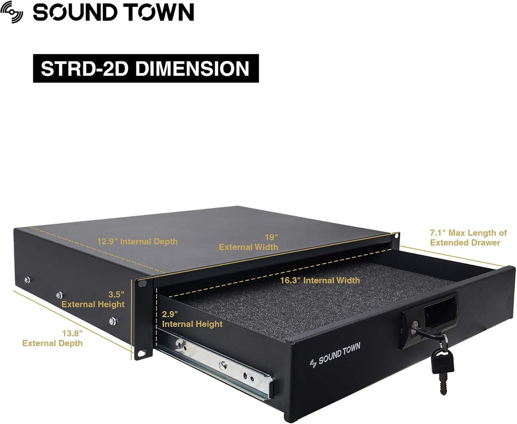 Sound Town High-Quality 1/2' (12mm) Plywood 8U PA DJ Pro Audio Rack/Road ATA Case with 11U Slant Mixer Top, Locking Drawer, 20.2'' Rackable Depth and Casters (STMR-8D2)