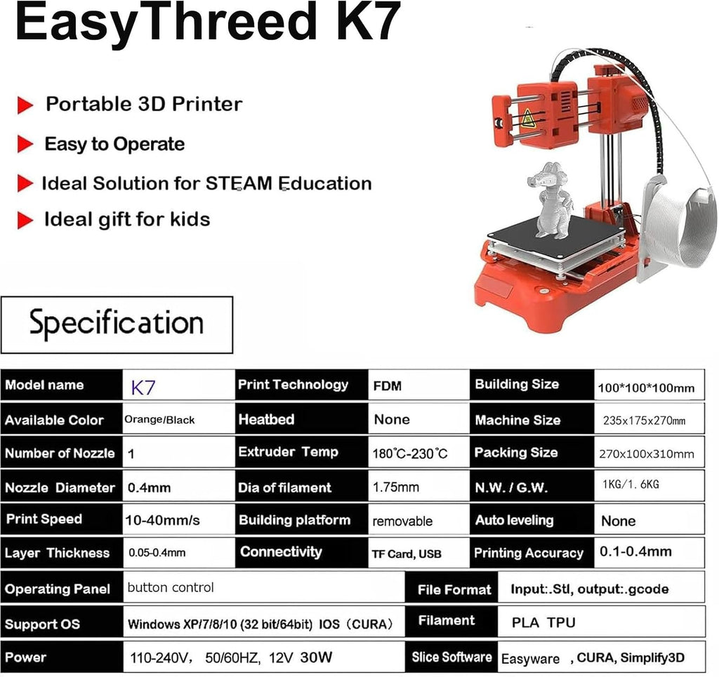 Mini 3D Printer for Beginners, Fully Assembled Desktop 3D Printer for Kids, 100x100x100mm Size, 10-40mm/s Speed, One-Touch Printing, Removable Platform, Ideal for DIY & Education