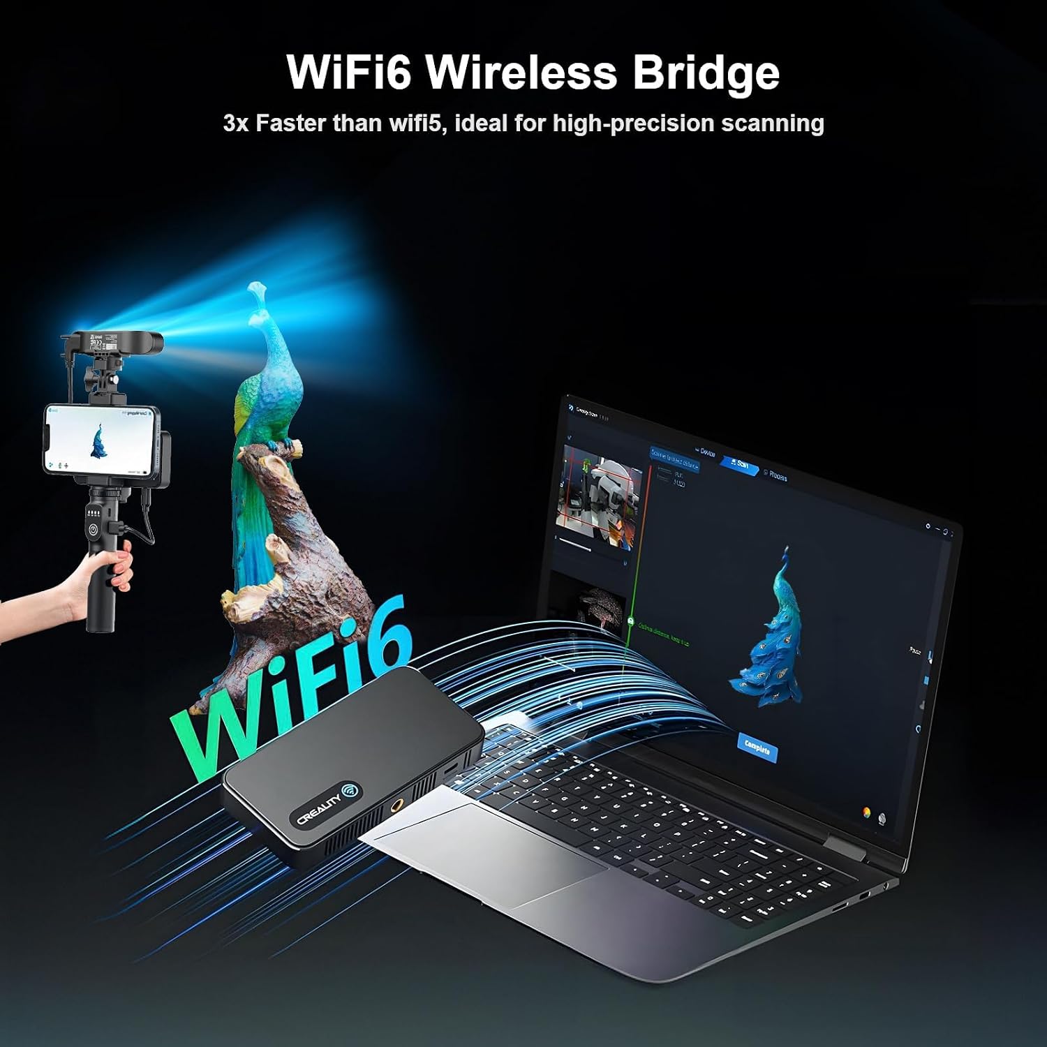 Creality CR-Scan Ferret Pro 3D Scanner for 3D Printing, Upgrade Wireless Handheld 3D Scanner with WiFi 6 Bridge, Anti-Shake Tracking, 30FPS Fast Full Color Scan, 0.1mm Accuracy for 3D Printer