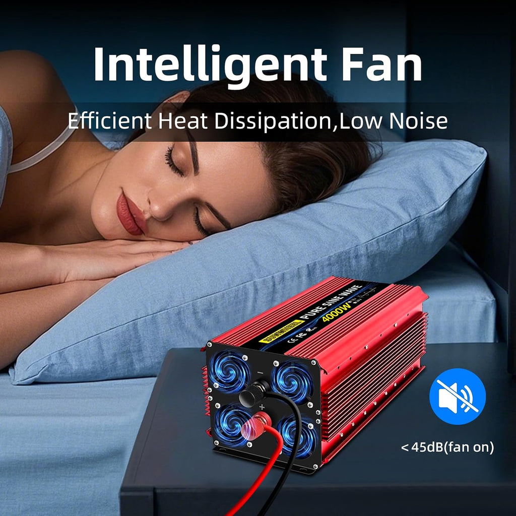SUNWHEEL 4000W Pure Sine Wave Inverter, Solar Off-Grid Inverter, 12V DC to 110V 120V AC for RV、Microwave、Truck、Refrigerator、Freezer、TV、Air Conditioner with 4 AC outlets and LCD Display