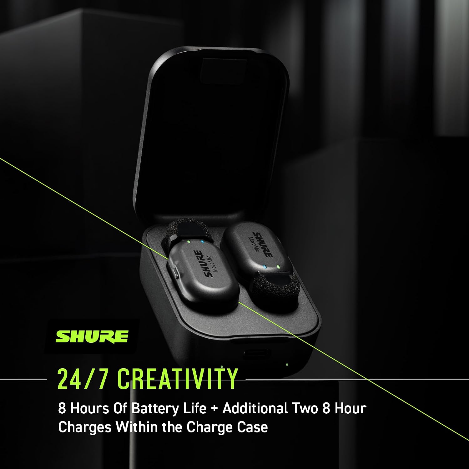 Shure MoveMic Two - Pro Direct to Phone Wireless Lavalier Microphones for iPhone & Android, 2 Bluetooth Mini Mics, 24 Hours Charge, Quick Set Up, IPX4, Compact & Portable Clip Lavs (MV-Two-Z7)