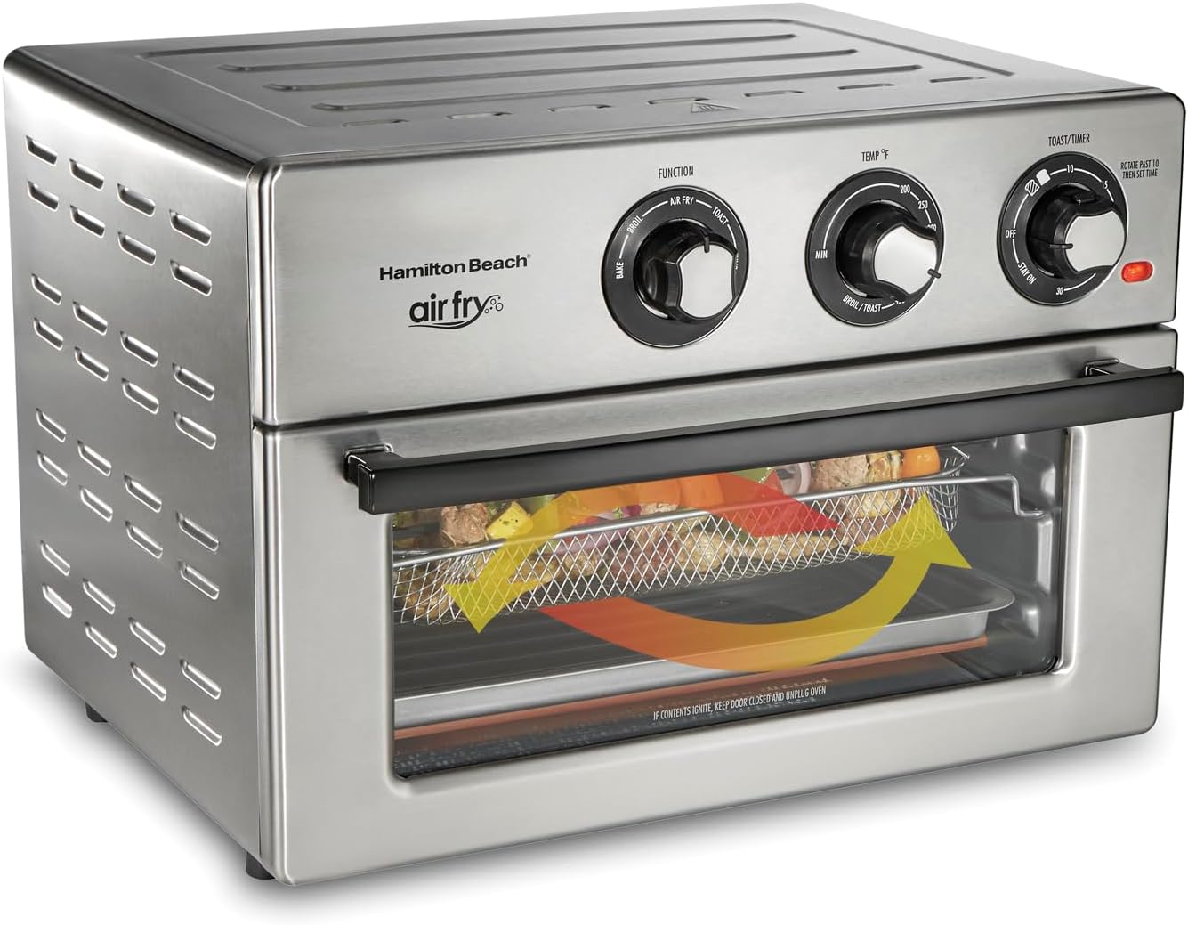 Hamilton Beach Toaster Oven Air Fryer Combo, Includes Bake, Broil, and Toast, Fits 12' Pizza, 1800 Watts, 6 Cooking Modes, Stainless Steel