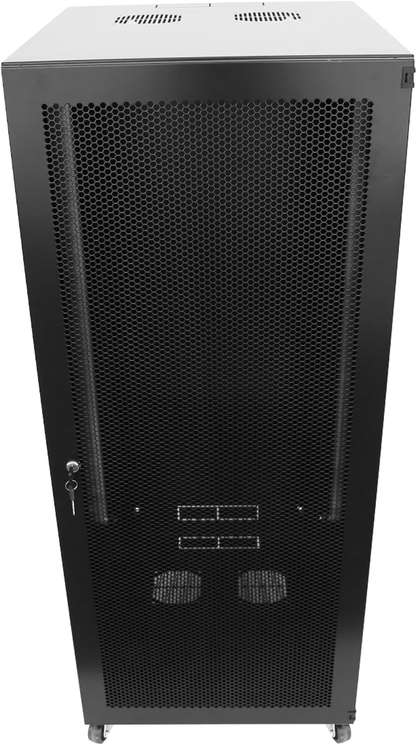 22U Server Cabinet Wall Mount Rack Enclosure with Caster Wheels 2 Server Fans Locking Grid Gate Removable Side Panels 19' Network Cabinet 15-18.5' Installation Depth Heavy-duty frame(22u cabinet 44IN)