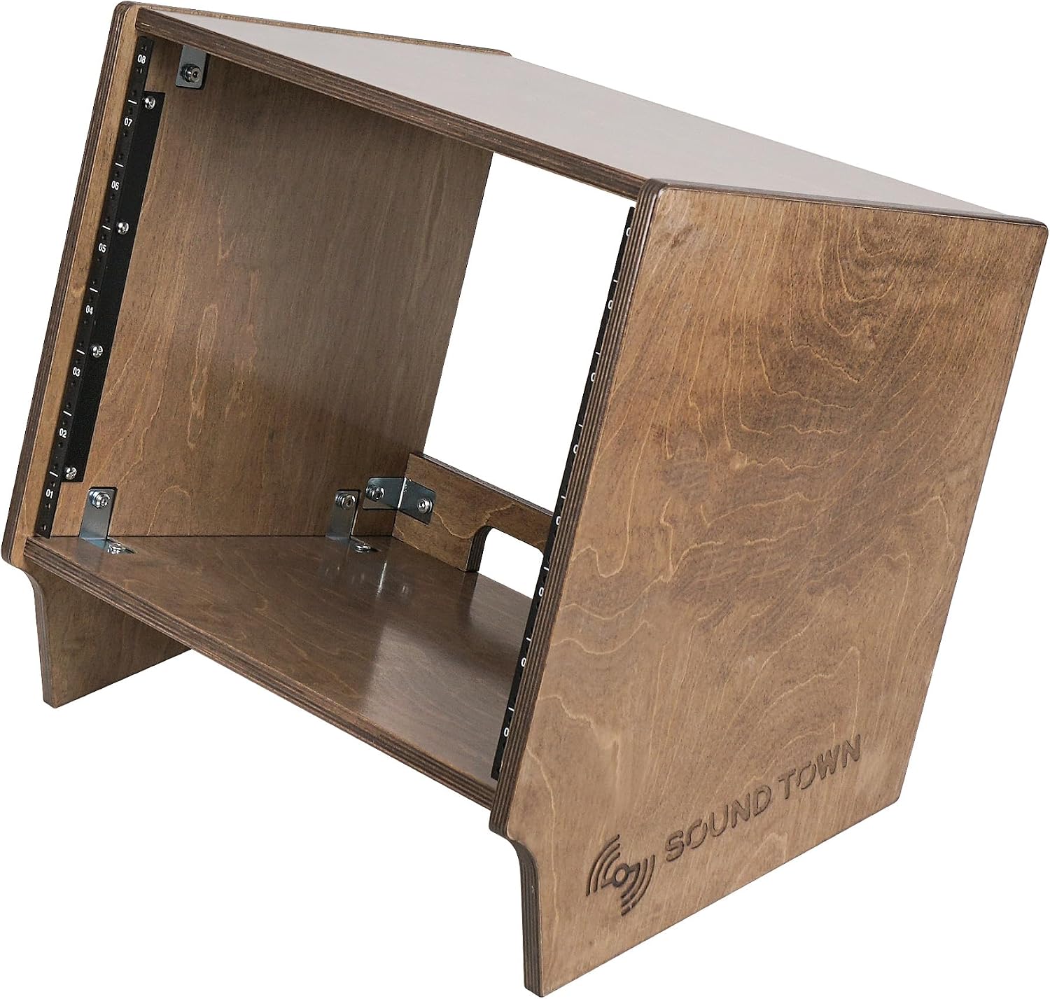 Sound Town DIY 8U Angled Desktop Turret Studio Rack with Solid Baltic Birch Plywood, Weathered Brown, Assembly Required (SDRK-8SLB)