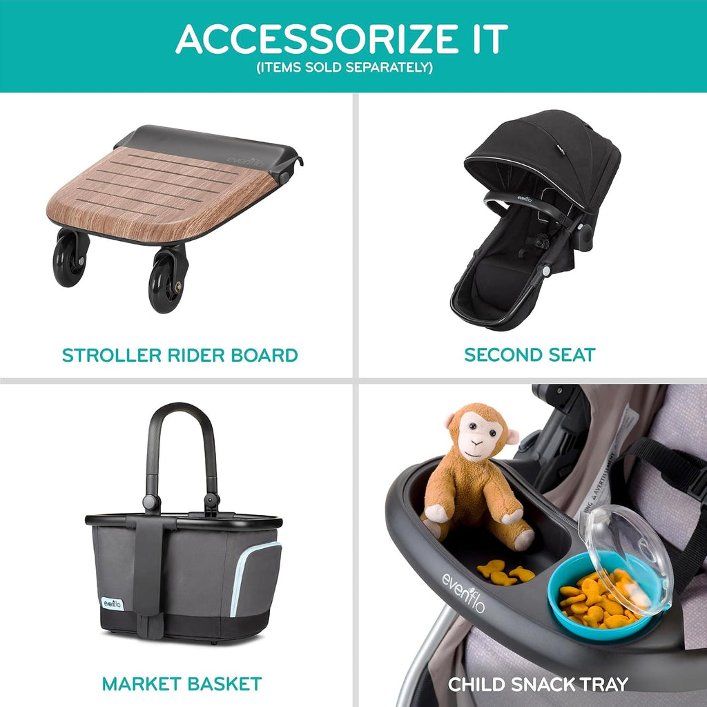 Evenflo Pivot Xpand Modular Travel System with LiteMax Infant Car Seat (Ayrshire Black)