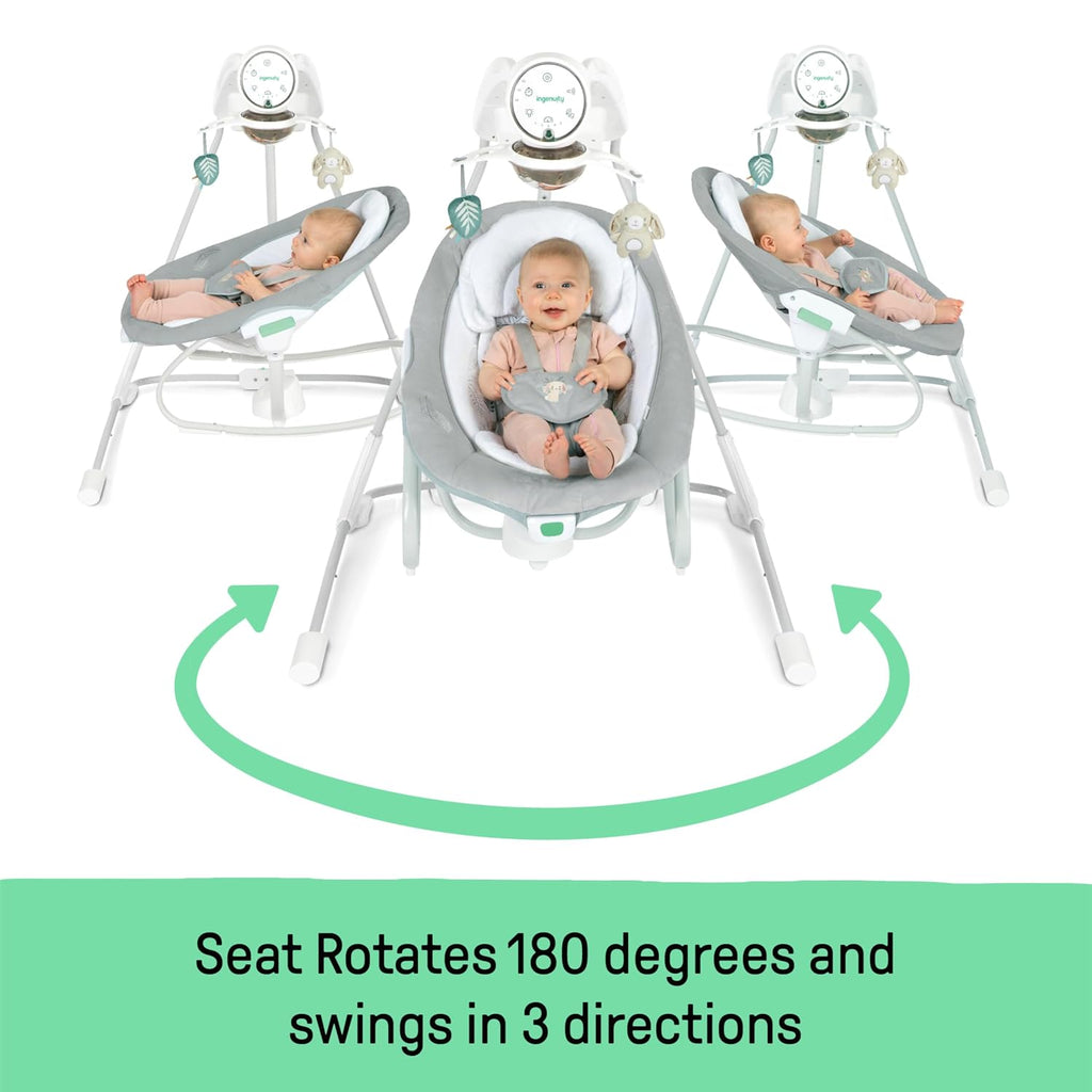 Ingenuity InLighten 2-in-1 Soothing Baby Swing & Rocker - Vibrating Swivel Infant Seat, Soothing Sounds, Lights - Remy