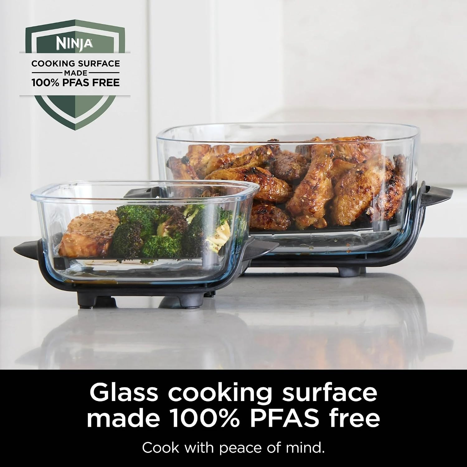 Ninja FN100RD Crispi Air Fryer, Microwave, Freezer & Dishwasher Safe, Non Toxic Glass Portable Cooking System, 4 QT & 5 Cup Glass Containers with Storage Lids, Easy Meals, Cherry (Renewed)