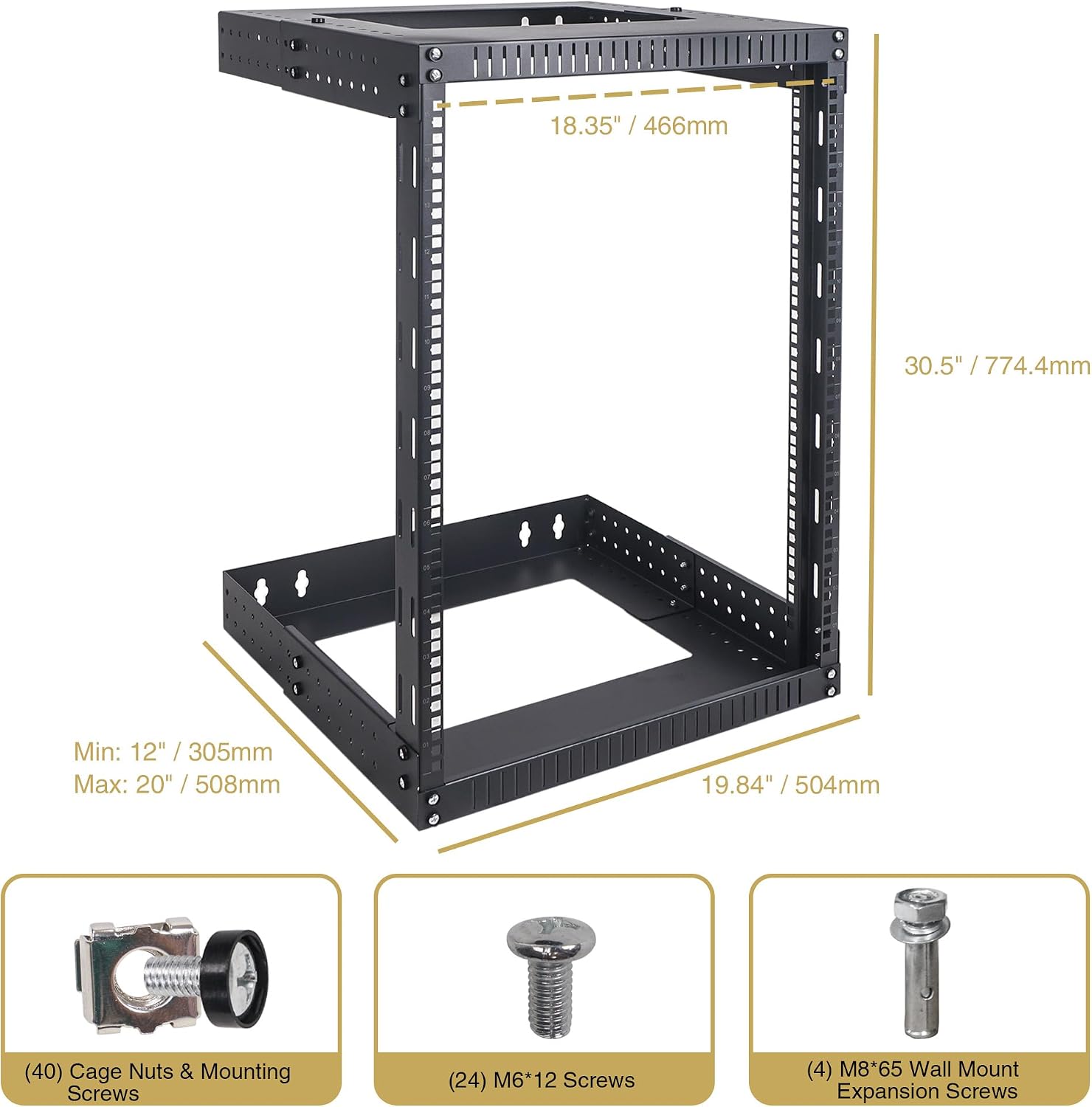 Sound Town 2-Post 15U Wall-Mount Open Frame Server and Network Equipment Rack with Adjustable Depth 12'-20' (ST2PWOR-A15U)