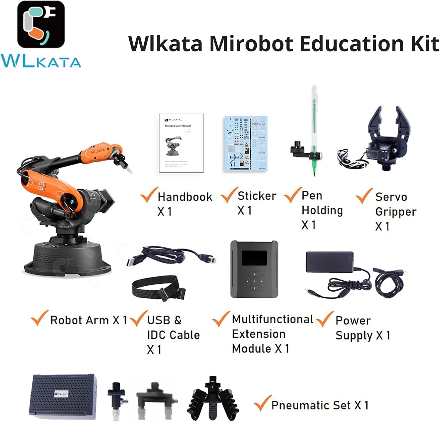 wlkata Mirobot Educational Kit Plus AI Development Suit 6DOF Mini Programmable Gripper arm Lightweight Educational Desktop Robotic arm 6DoF Lightweight Desktop Robotic Arm for K12 or 3D Printer