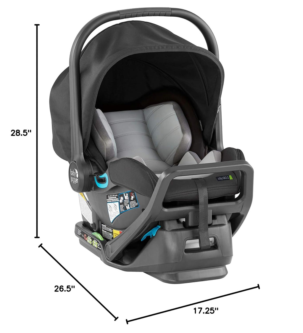 Baby Jogger® City Go 2 Infant Car Seat, Baby Travel Car Seat, Included RapidLock Carseat Base, Pike Exclusive Includes Leatherette Handlebar and Premium Fabrics, Slate