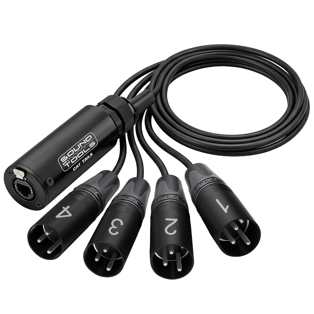 SoundTools CAT Tails Male – 4 Channel Male XLR to RJ45 Adapter – Analog Audio Over CAT5e/6/7 – Neutrik Connectors – Mogami AES3 Grade Cable – Durable Aluminum Housing for Stage, Studio & Live Sound